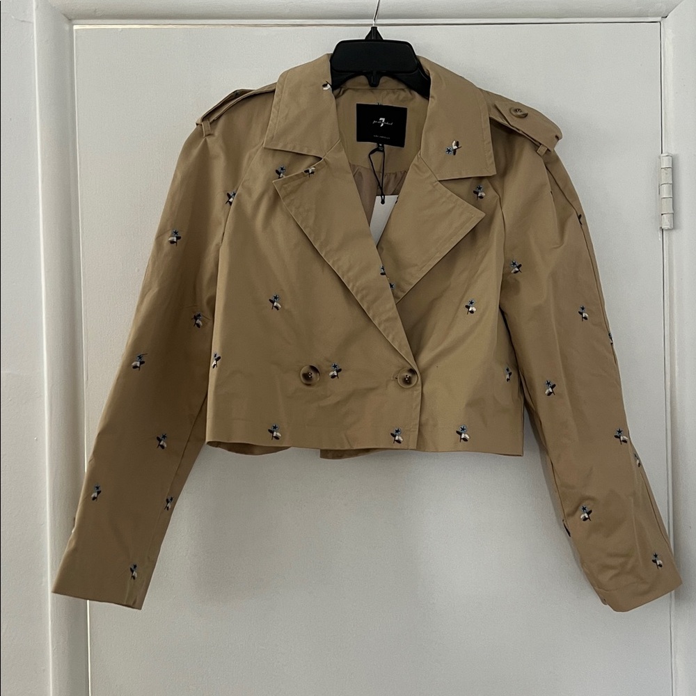 7 For All Mankind Tan Embroidered Trench Coat